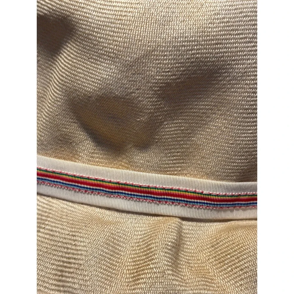 Vintage Miss Bierner Originals Straw Bucket Hat Set Tan Striped Ribbon Bow 2pc